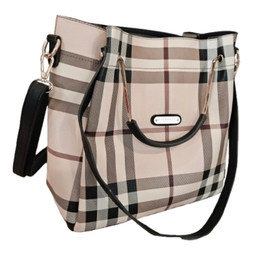 Plaid Shoulder Bag with Black Accents - Picture 4 of 12